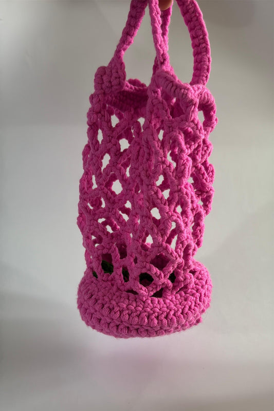Handmade Crochet Strawberry Mesh Bag – Foldable & Reusable